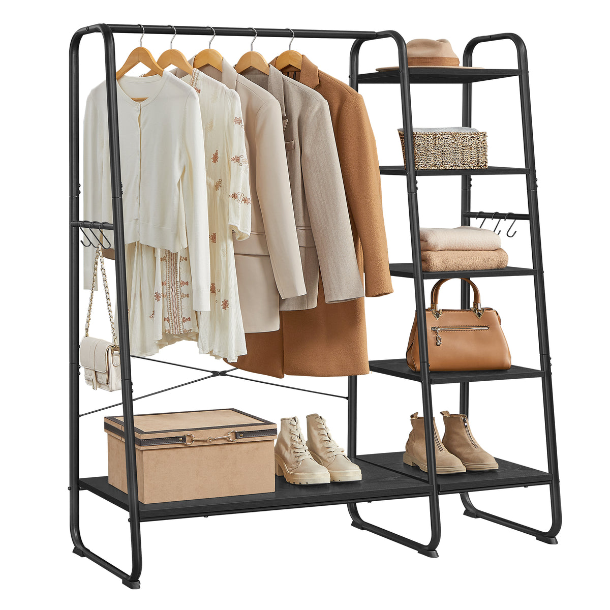 Vasagle Clothes Rail | Clothes Rack With Shoe Shelf | Ebony Black And Matte Black | 5-tier Storage