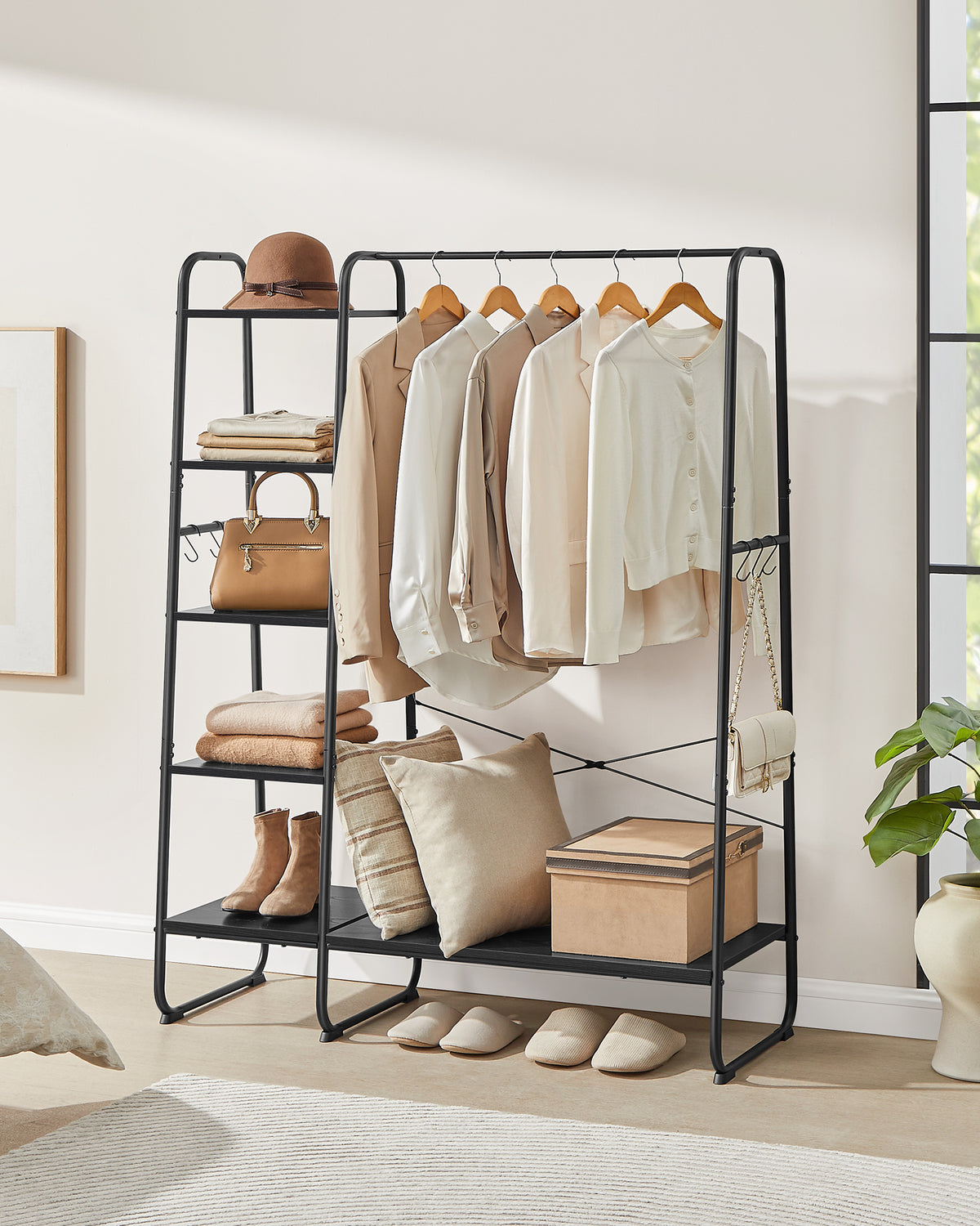 Vasagle Clothes Rail | Clothes Rack With Shoe Shelf | Ebony Black And Matte Black | 5-tier Storage-2
