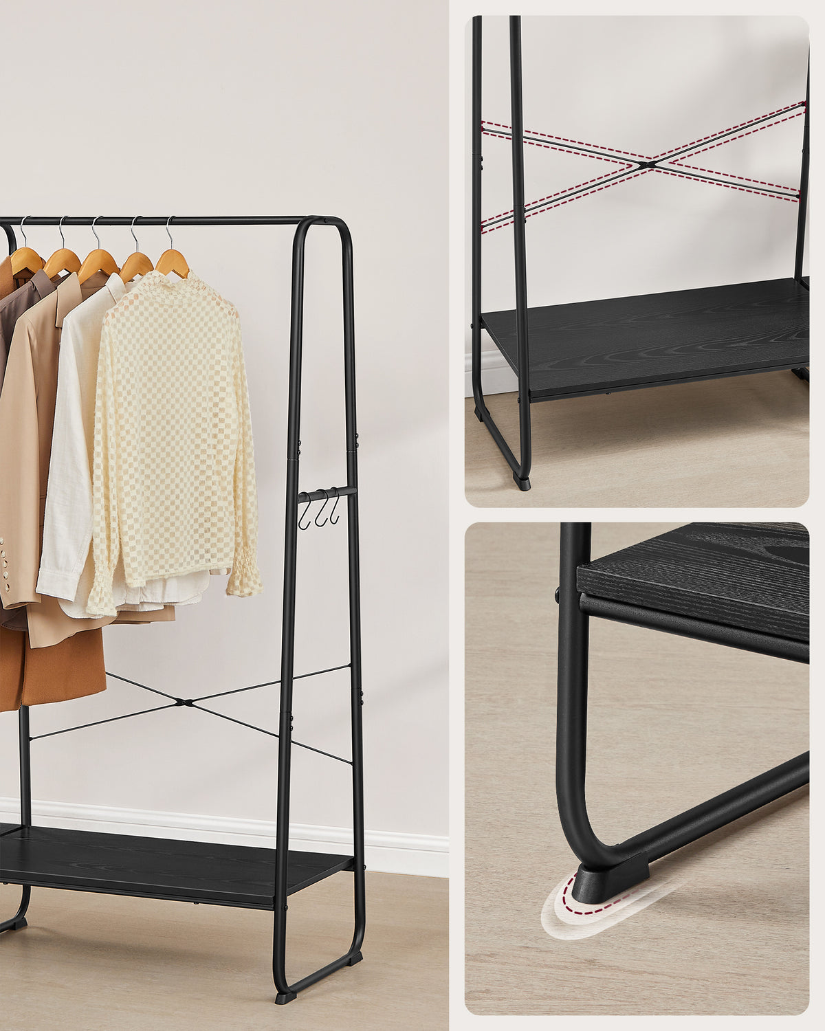 Vasagle Clothes Rail | Clothes Rack With Shoe Shelf | Ebony Black And Matte Black | 5-tier Storage-3