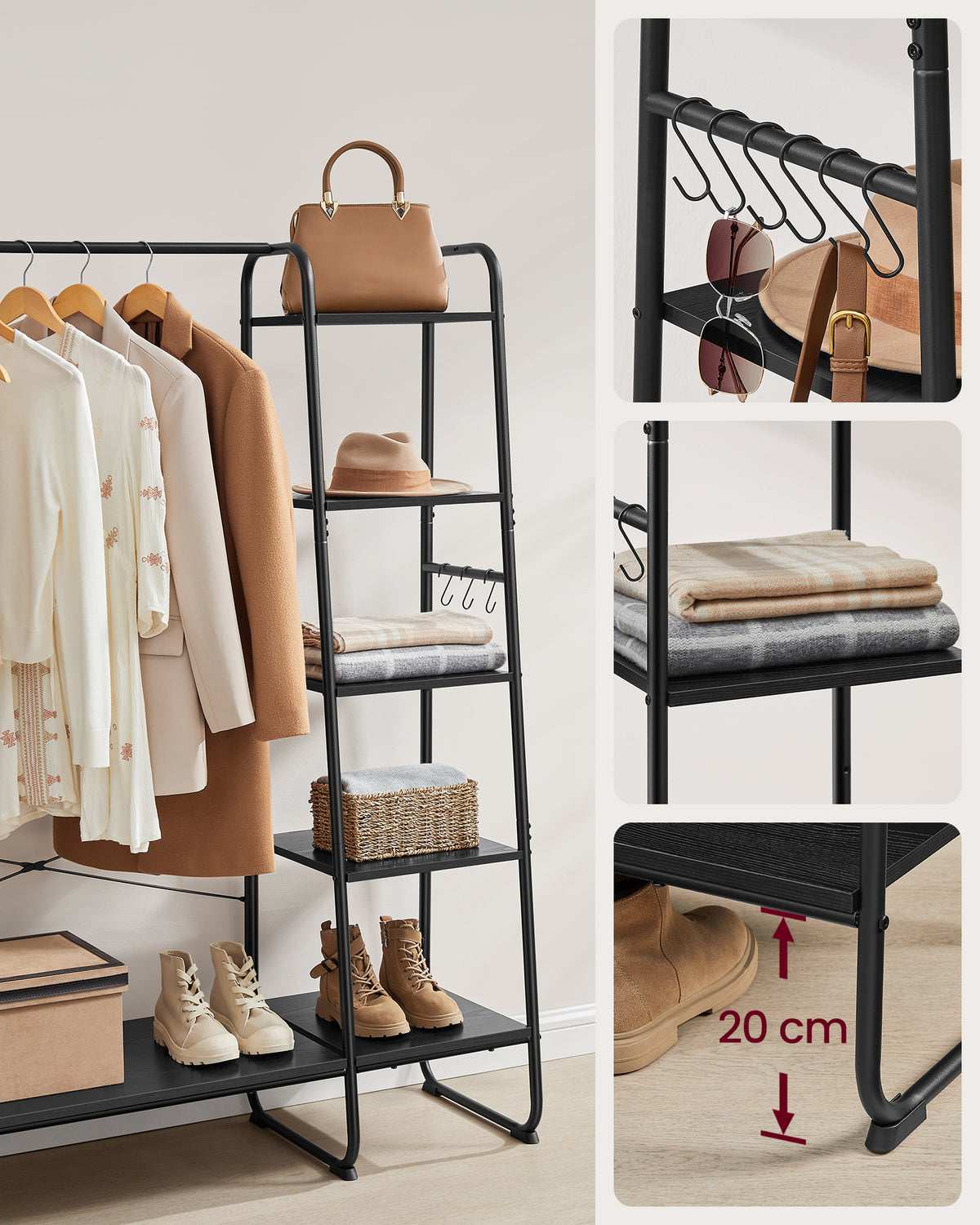 Vasagle Clothes Rail | Clothes Rack With Shoe Shelf | Ebony Black And Matte Black | 5-tier Storage-4