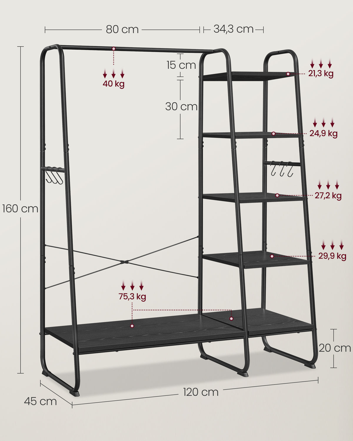 Vasagle Clothes Rail | Clothes Rack With Shoe Shelf | Ebony Black And Matte Black | 5-tier Storage-6