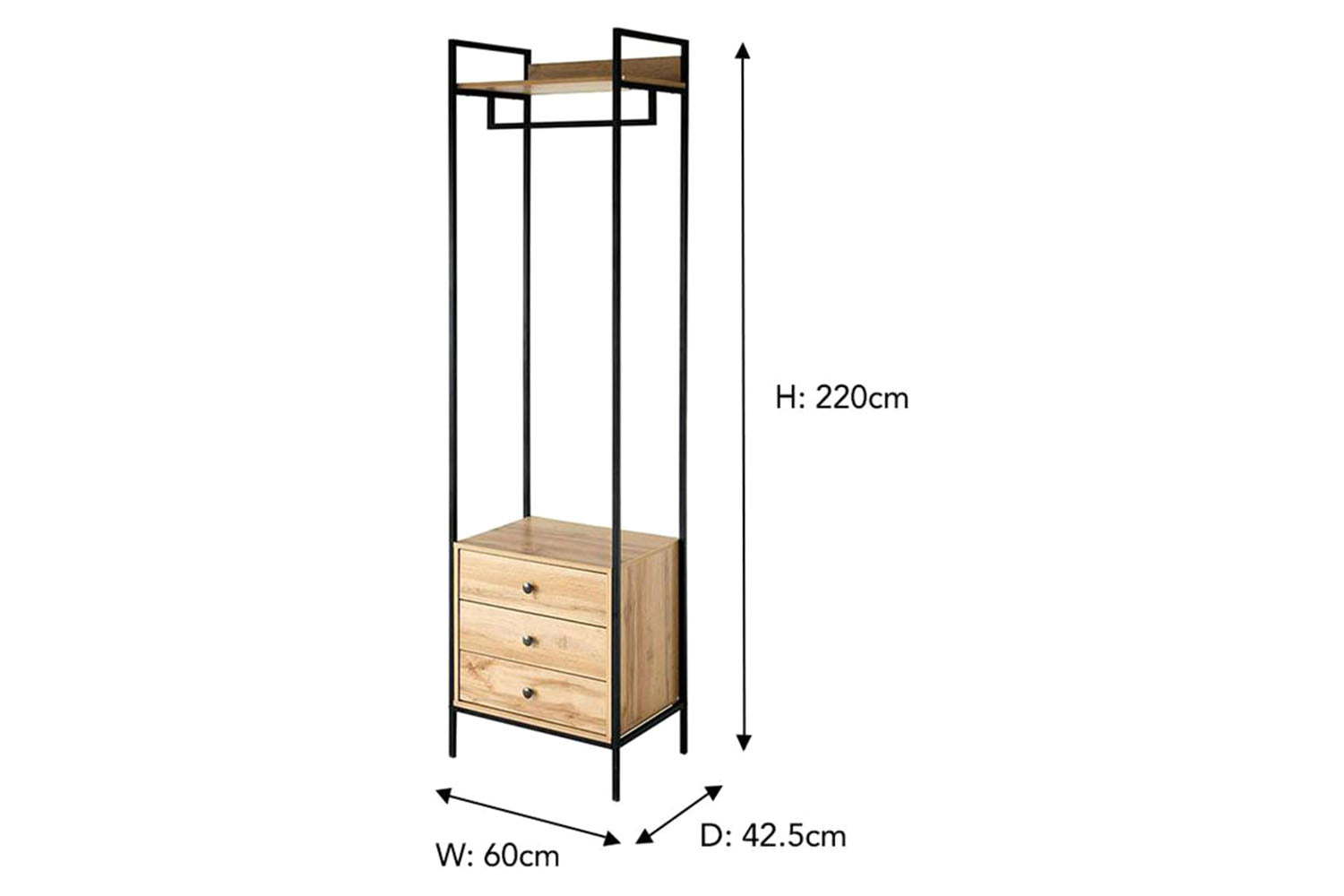 Zion Open Wardrobe | 3 Drawer | Oak Effect-3