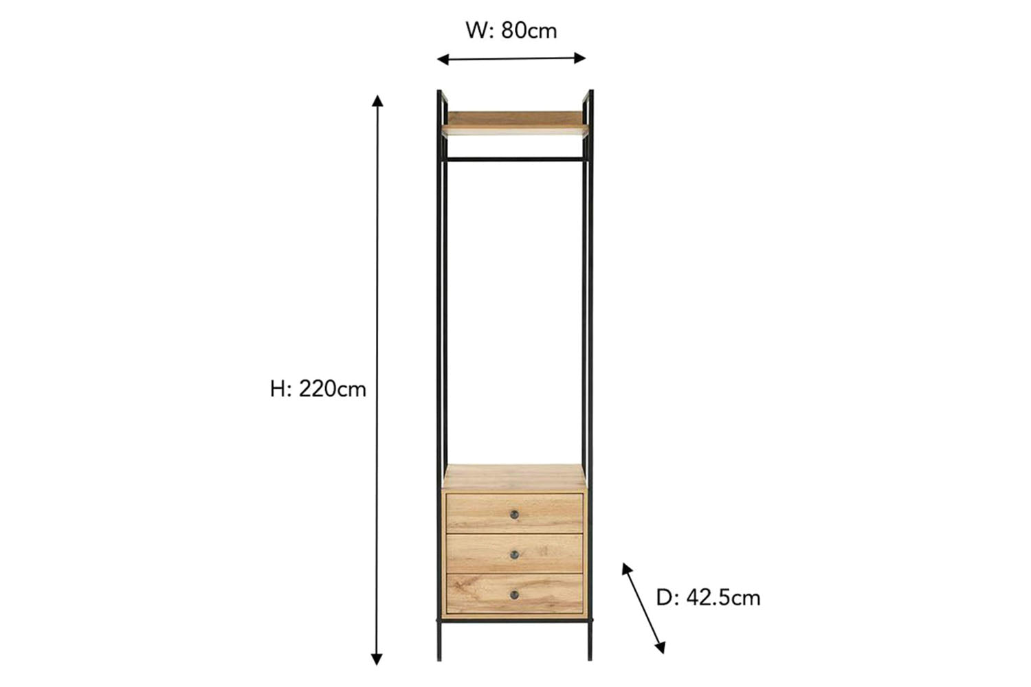 Zion Open Wardrobe | 2 Drawer Robe | Oak Effect-3