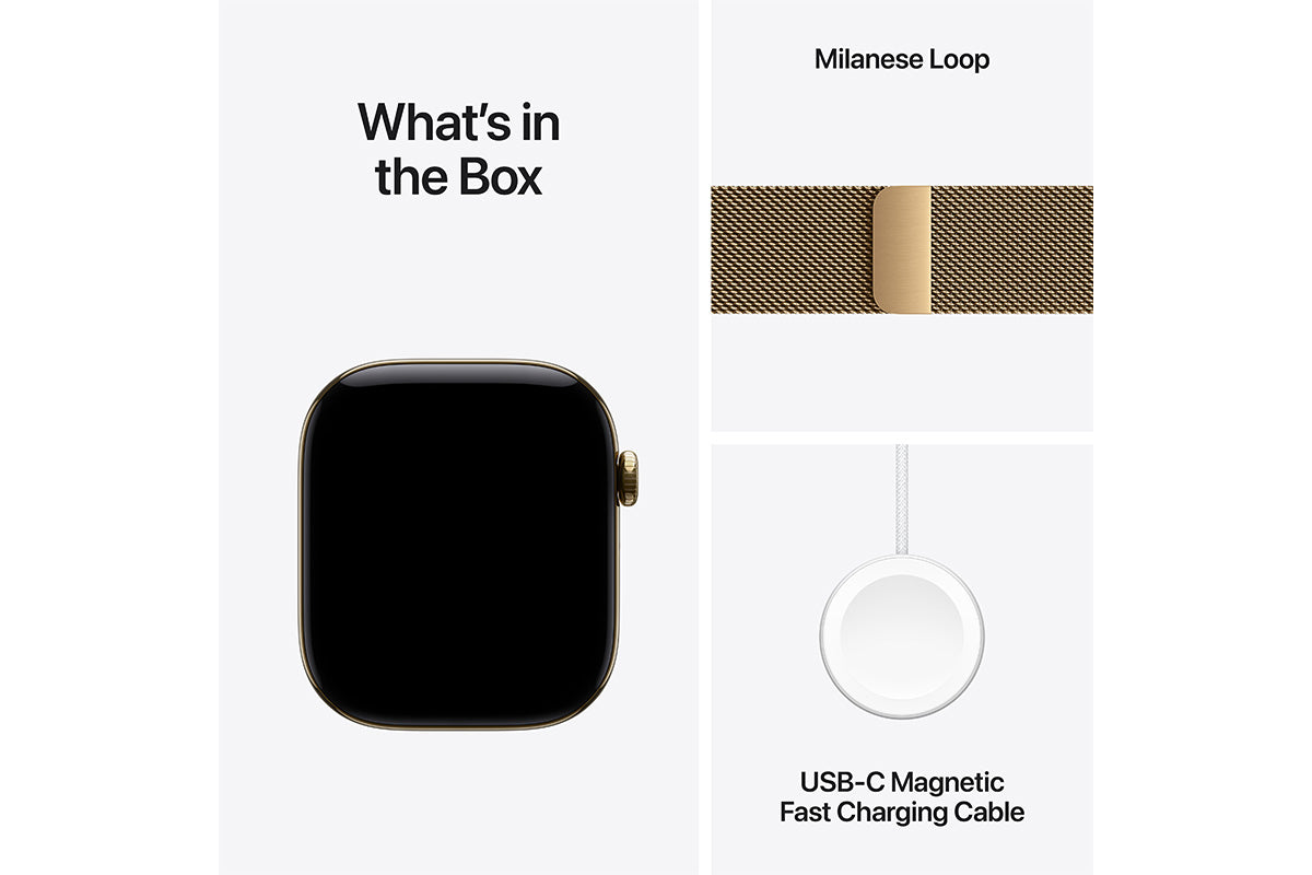 Apple Watch Series 12 | GPS + Cellular | 46mm | Radiant Gold Titanium | Radiant Gold Milanese Loop | S/M-7