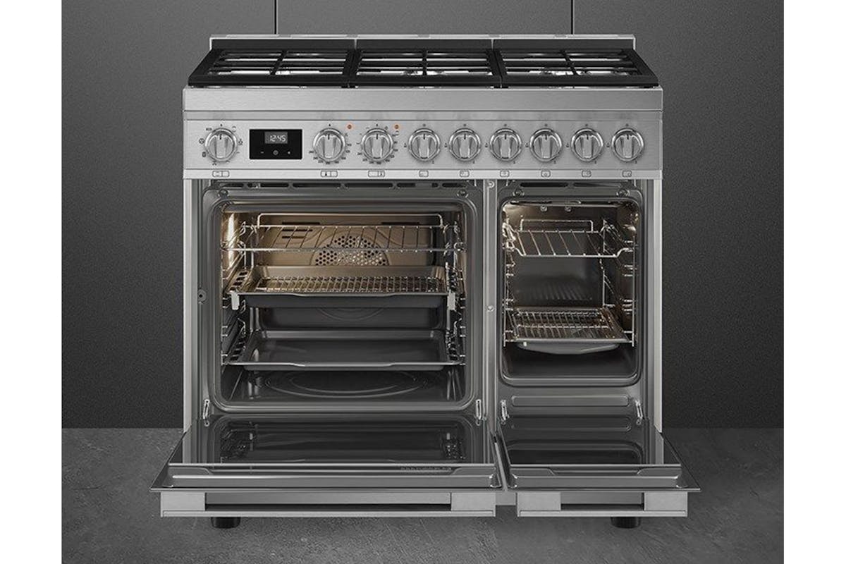 Smeg 90cm Portofino Dual Fuel Range Cooker | CPF92GMX | Stainless Steel-4