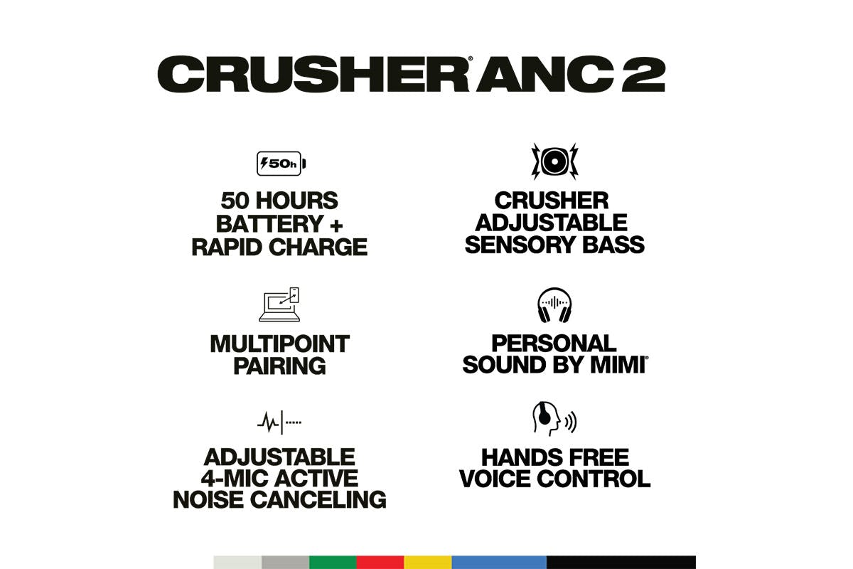Skullcandy Crusher ANC 2 Sensory Bass Headphones with Active Noise Cancelling | Bone-6