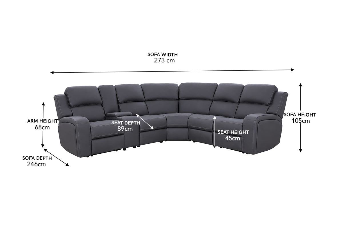 Shobi Corner Sofa | Large | Power Recliner | Fabric | Grey-3