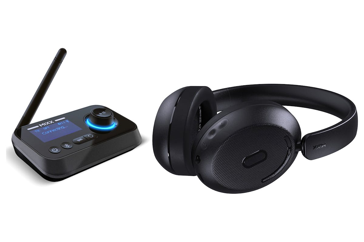 Mixx StreamQ Active Noise Cancelling TV Headphones and Audio Transmitter | Bundle | SQTV-SP-BK-399-2