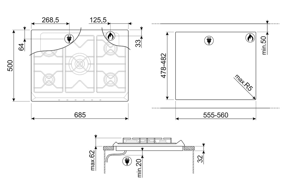 Smeg 70cm Gas Hob | SR275XGH2-2