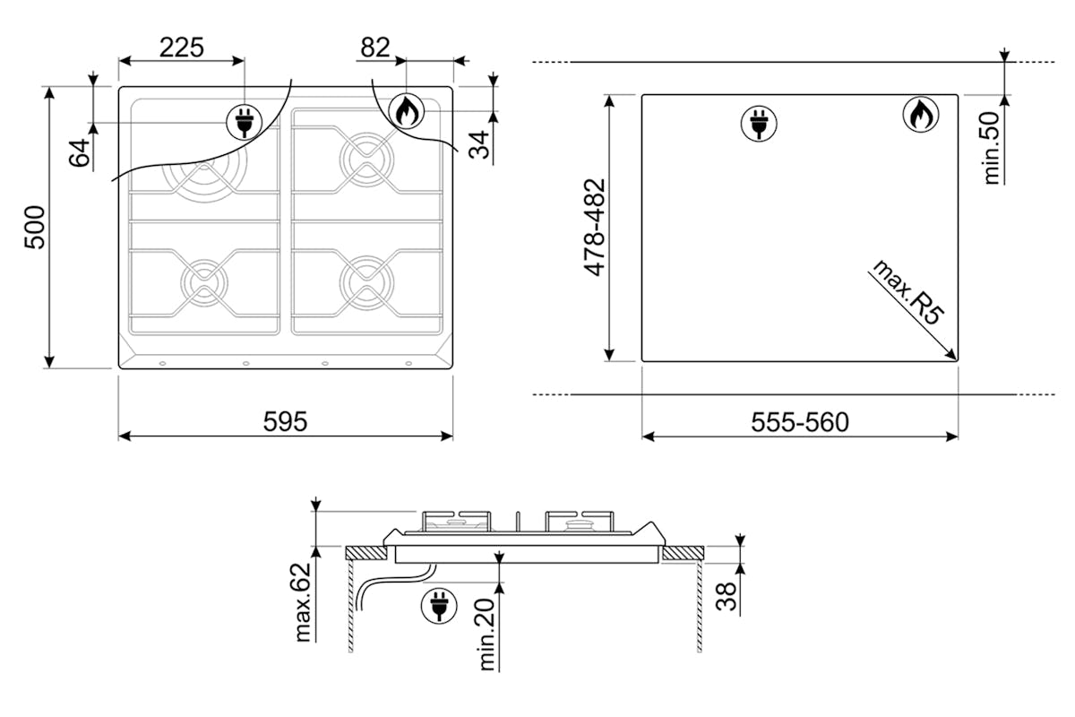 Smeg 60cm Built-in Gas Hob | SR964NGH | Black-3