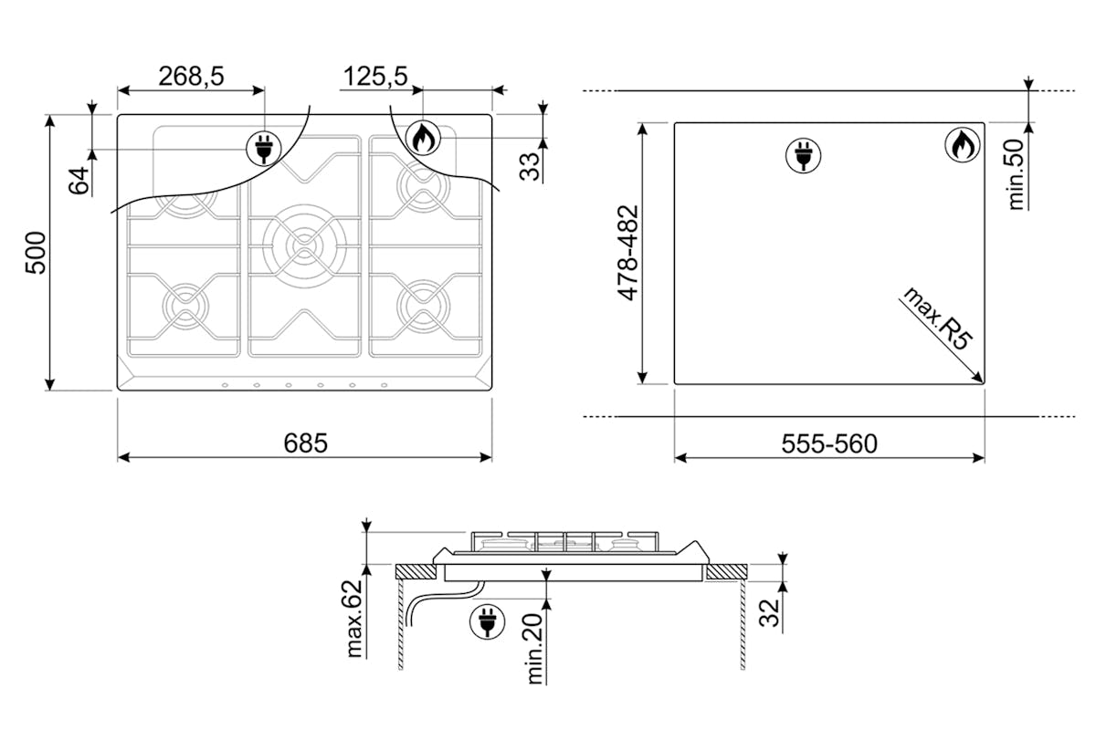Smeg 69cm Victoria Aesthetic Built-in Gas Hob | SR975NGH | Black-4