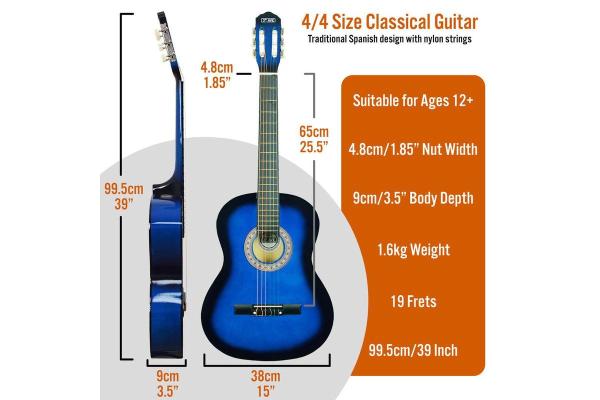 3rd Avenue Full Size Classical Guitar Pack - Blueburst-2