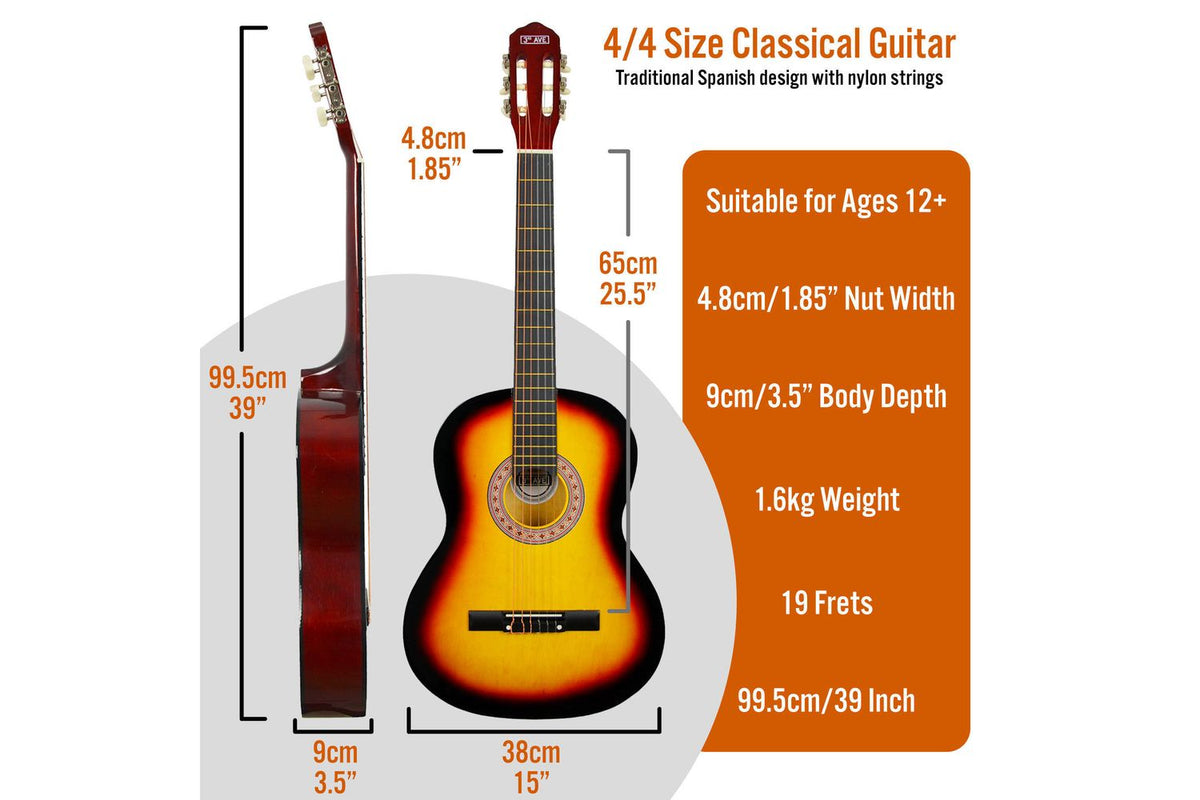 3rd Avenue Full Size Classical Guitar Pack - Sunburst-2