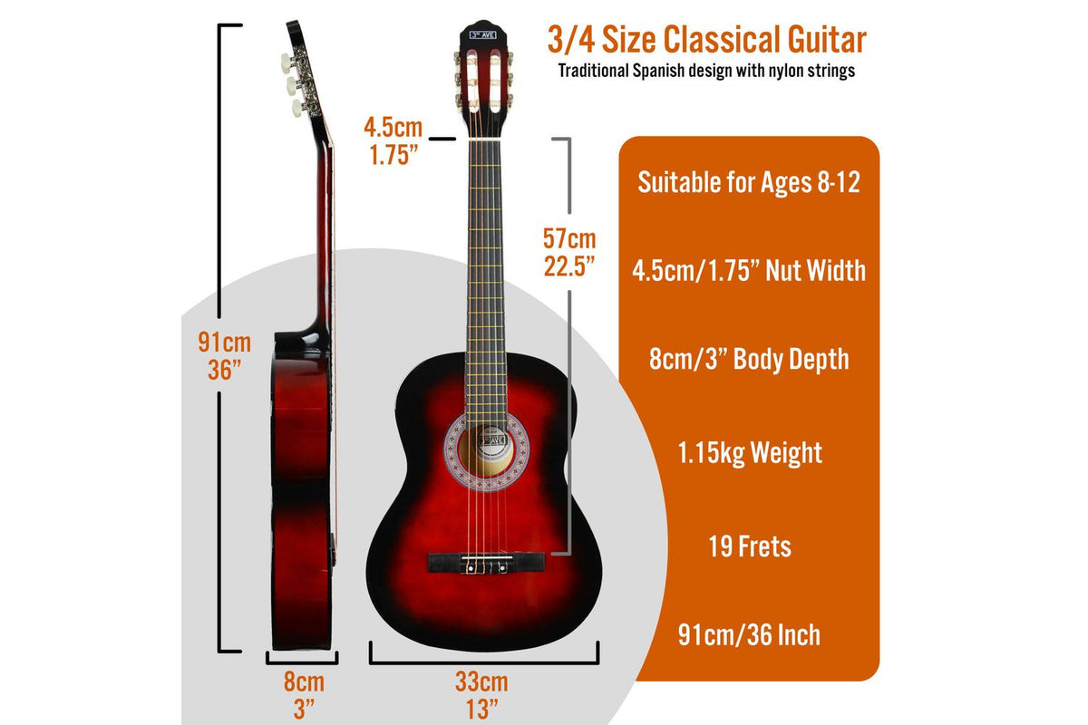 3rd Avenue 34 Size Classical Guitar Pack - Redburst-2