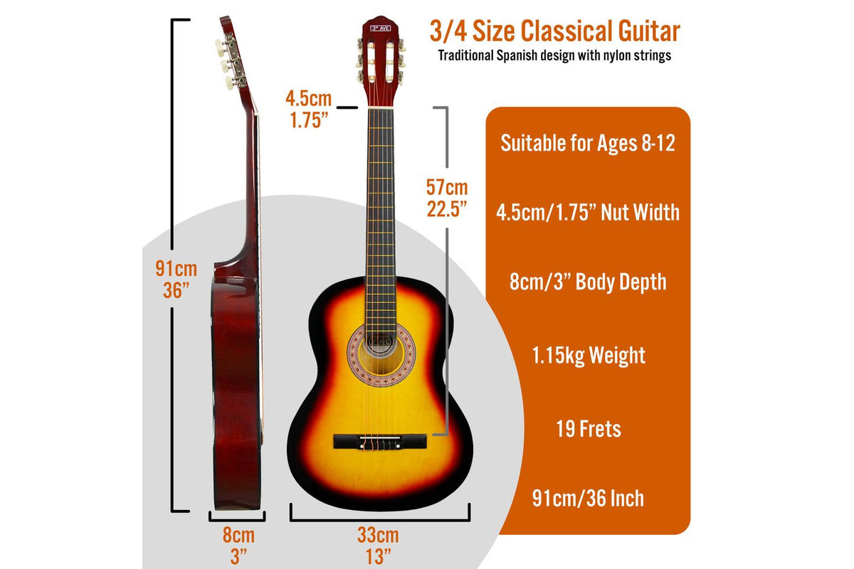 3rd Avenue 34 Size Classical Guitar Pack - Sunburst-2