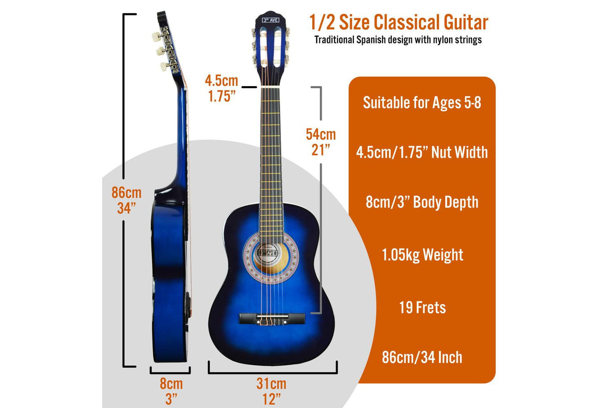 3rd Avenue 12 Size Classical Guitar Pack - Blueburst-2