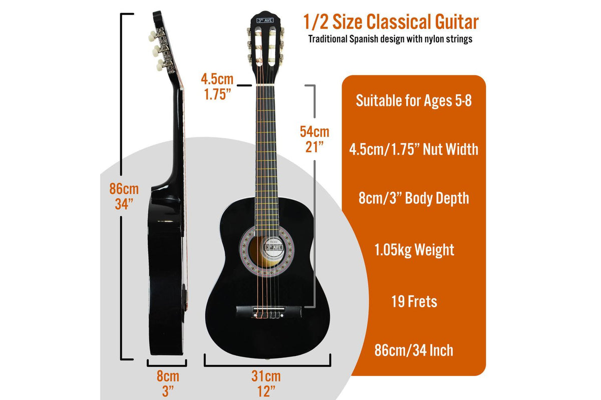 3rd Avenue 12 Size Classical Guitar Pack - Black-2