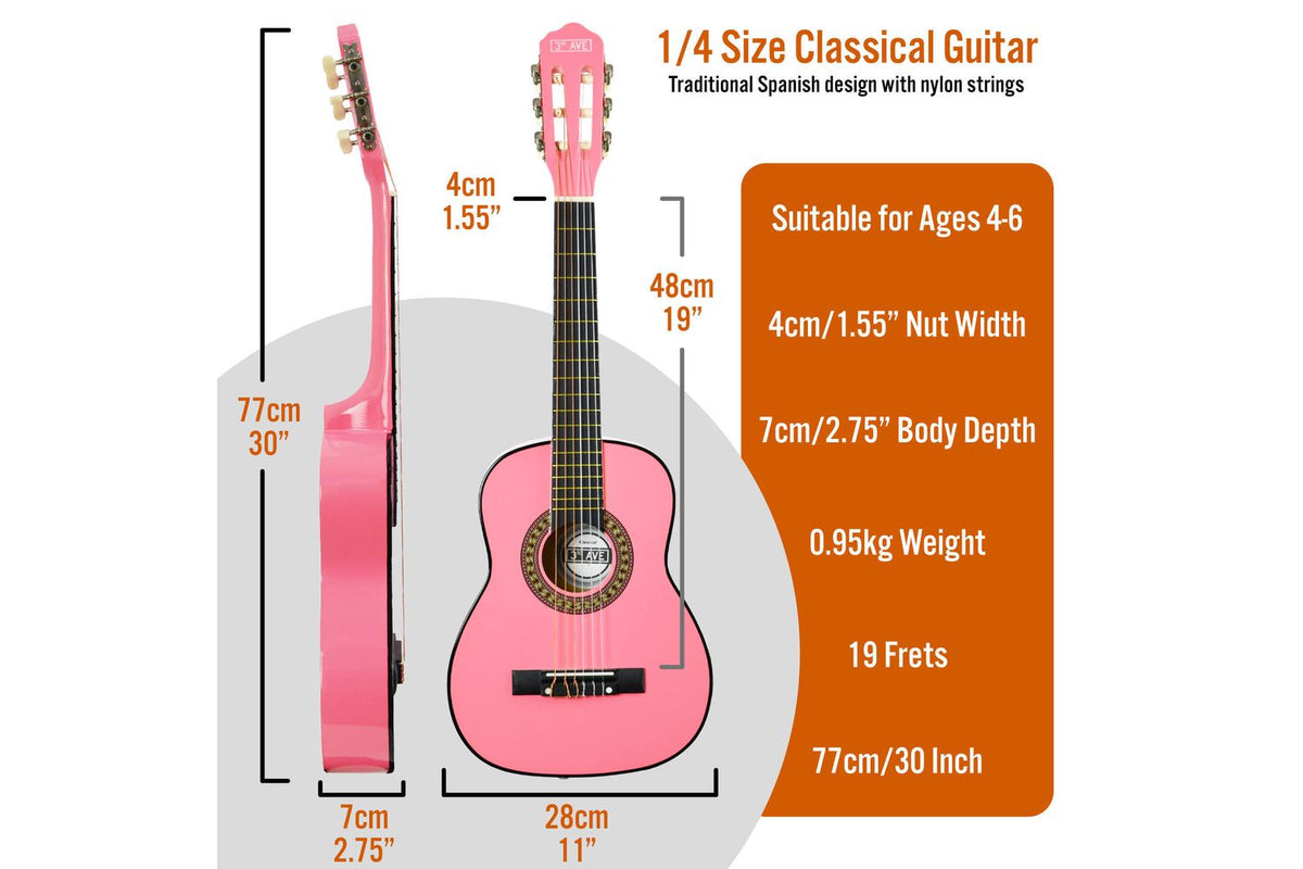 3rd Avenue 14 Size Classical Guitar Pack - Pink-2