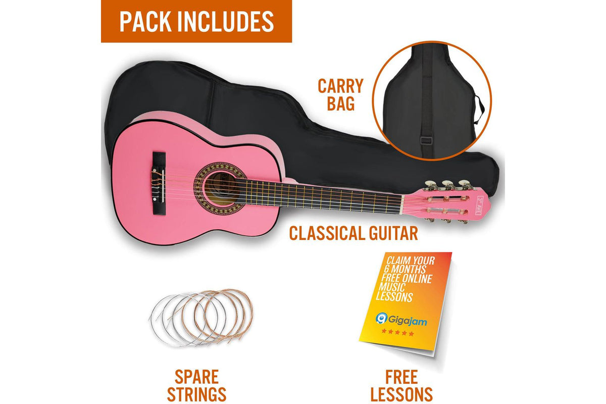 3rd Avenue 14 Size Classical Guitar Pack - Pink-3