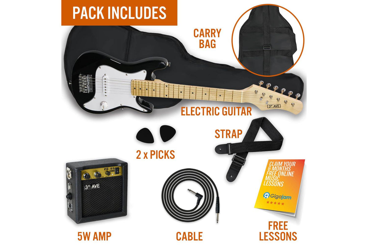 3rd Avenue Junior Electric Guitar Pack - Black And Whit-3