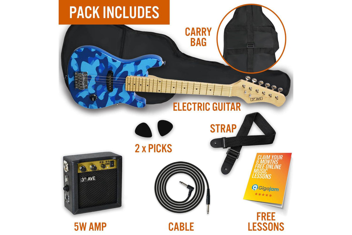 3rd Avenue Junior Electric Guitar Pack - Blue Camo-3