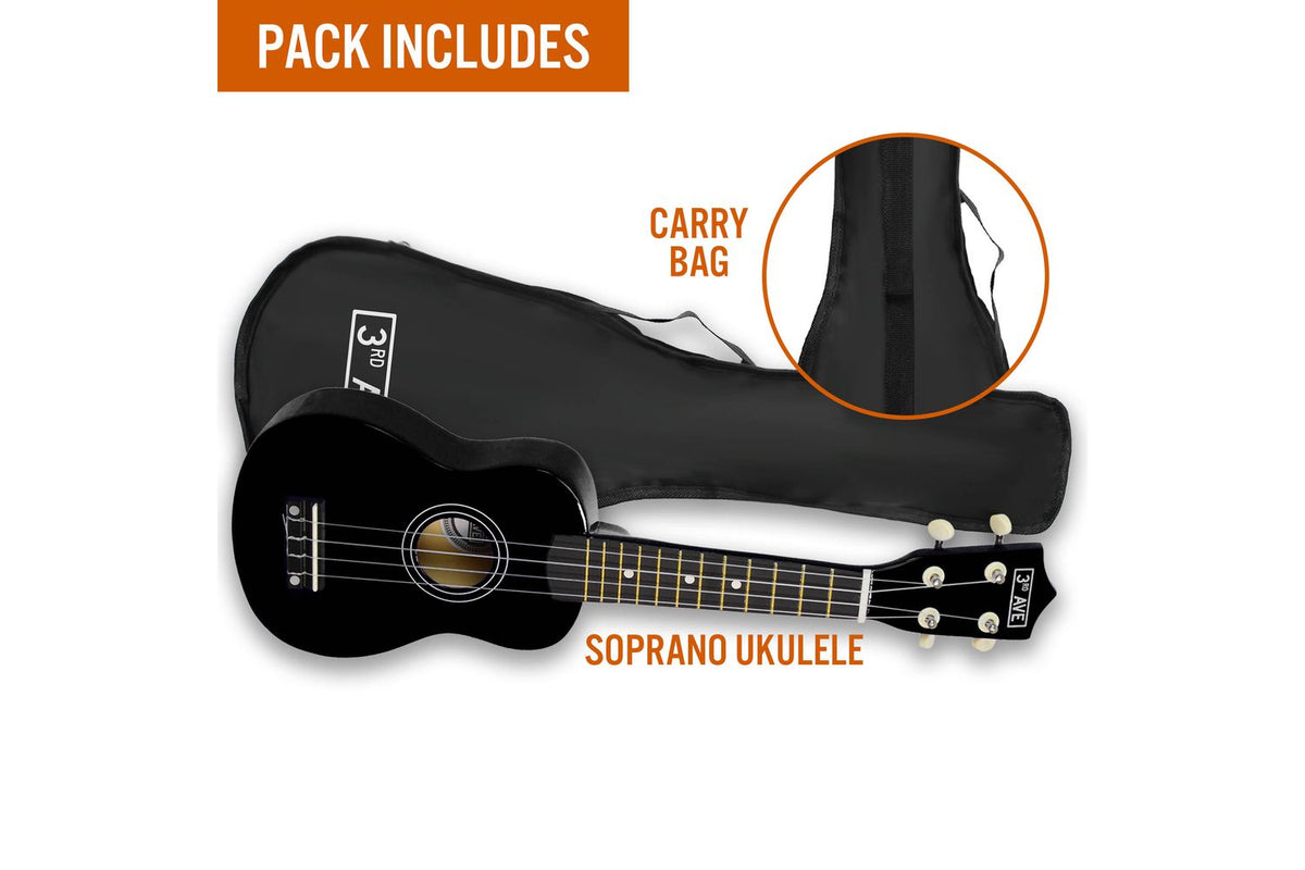 3rd Avenue Soprano Ukulele - Black-3