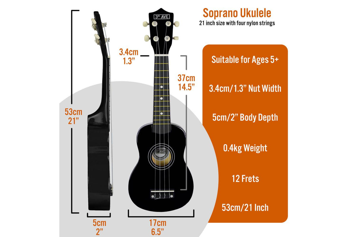 3rd Avenue Soprano Ukulele Pack - Black-2