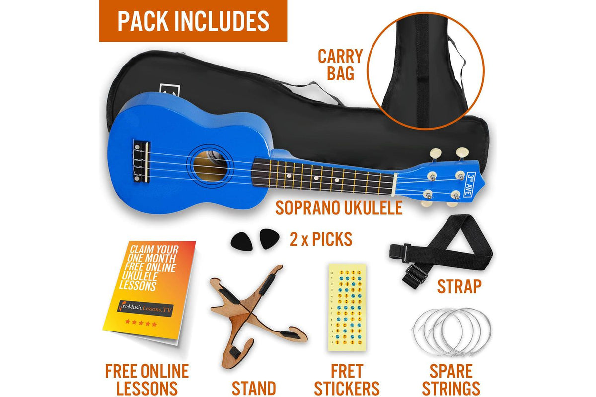 3rd Avenue Soprano Ukulele Pack - Blue-3