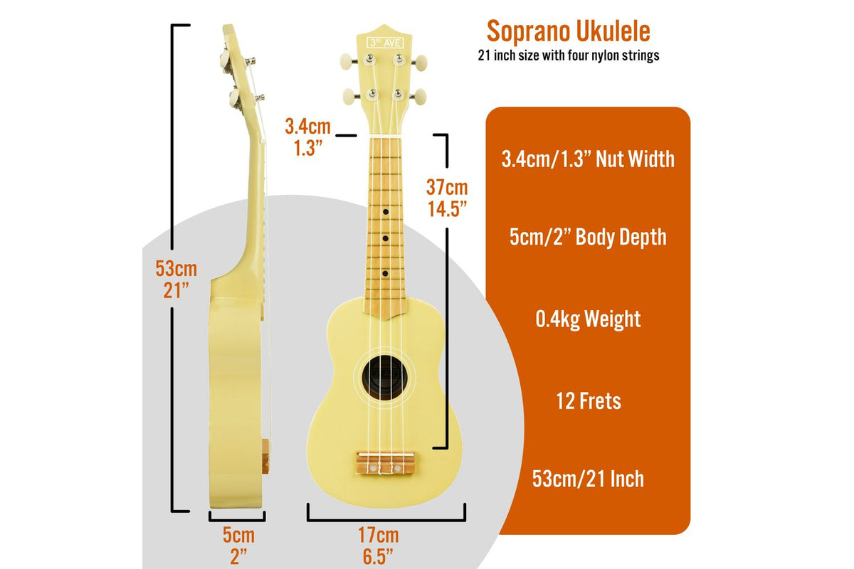3rd Avenue Soprano Ukulele - Pastel Yellow-2