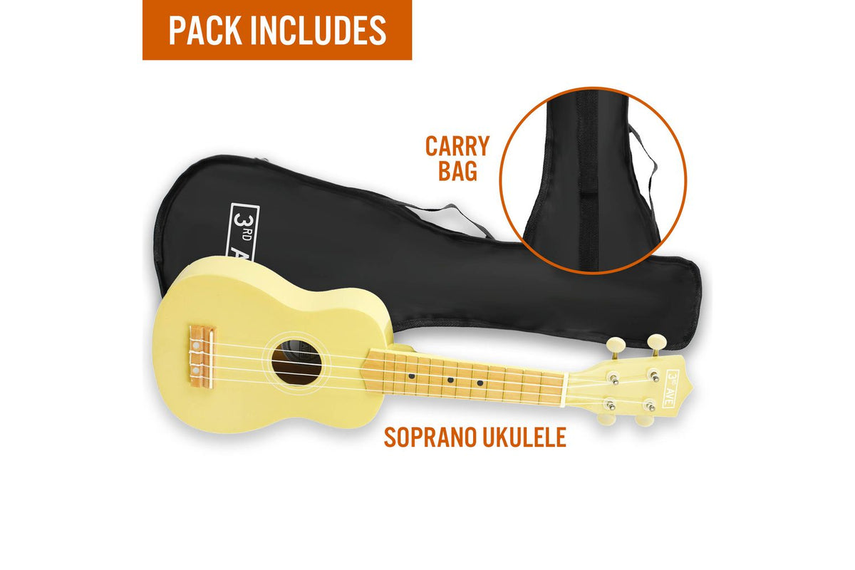 3rd Avenue Soprano Ukulele - Pastel Yellow-3