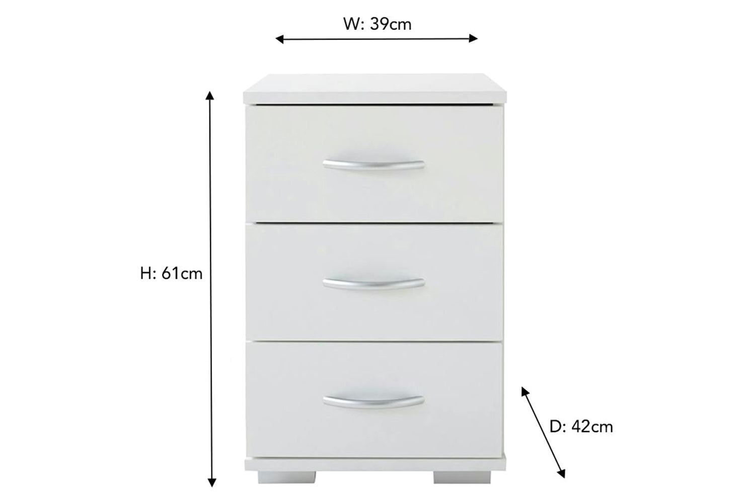 Las Bedside Locker | 3 Drawer | White-3
