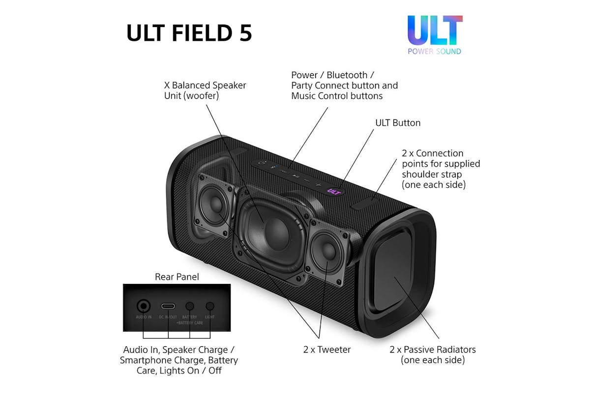 Sony ULT FIELD 5  Powerful Bluetooth Portable Speaker| Black | SRSULT50B.CE7-12