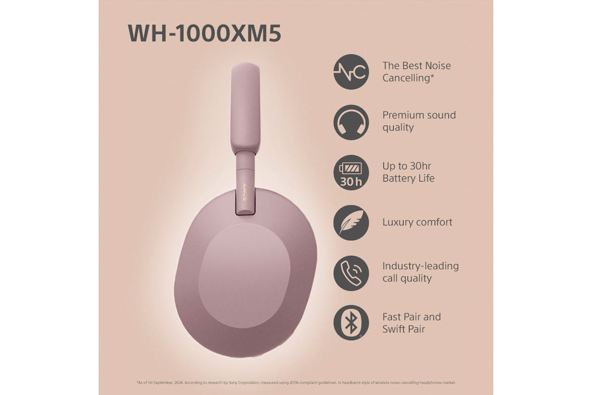 Sony WH-1000XM5 Over-Ear Wireless Noise Cancelling Headphones | Smoky Pink-7