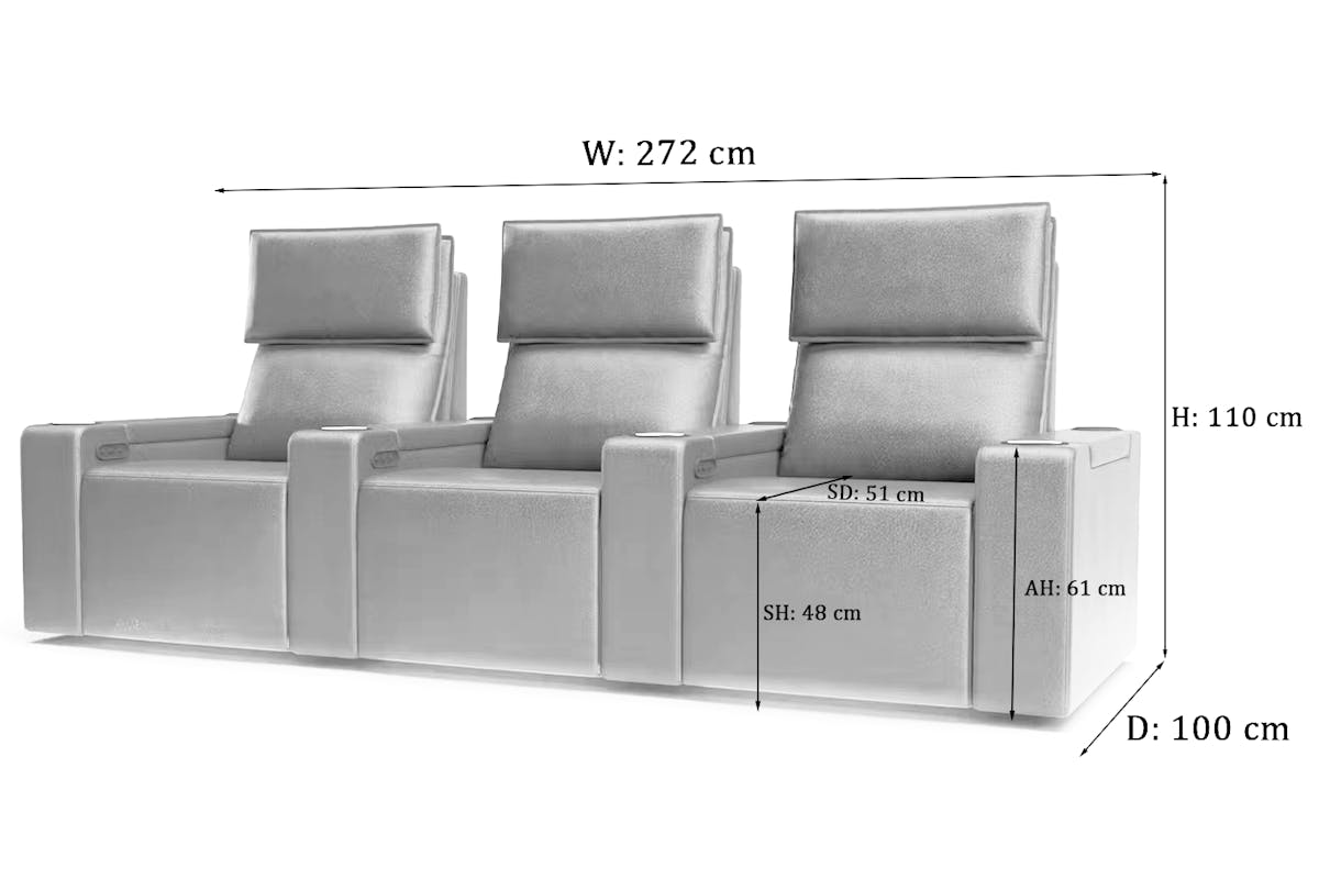 Stella Home Theater Seating | Power Recliner | Set of 3 | Gunmetal-3