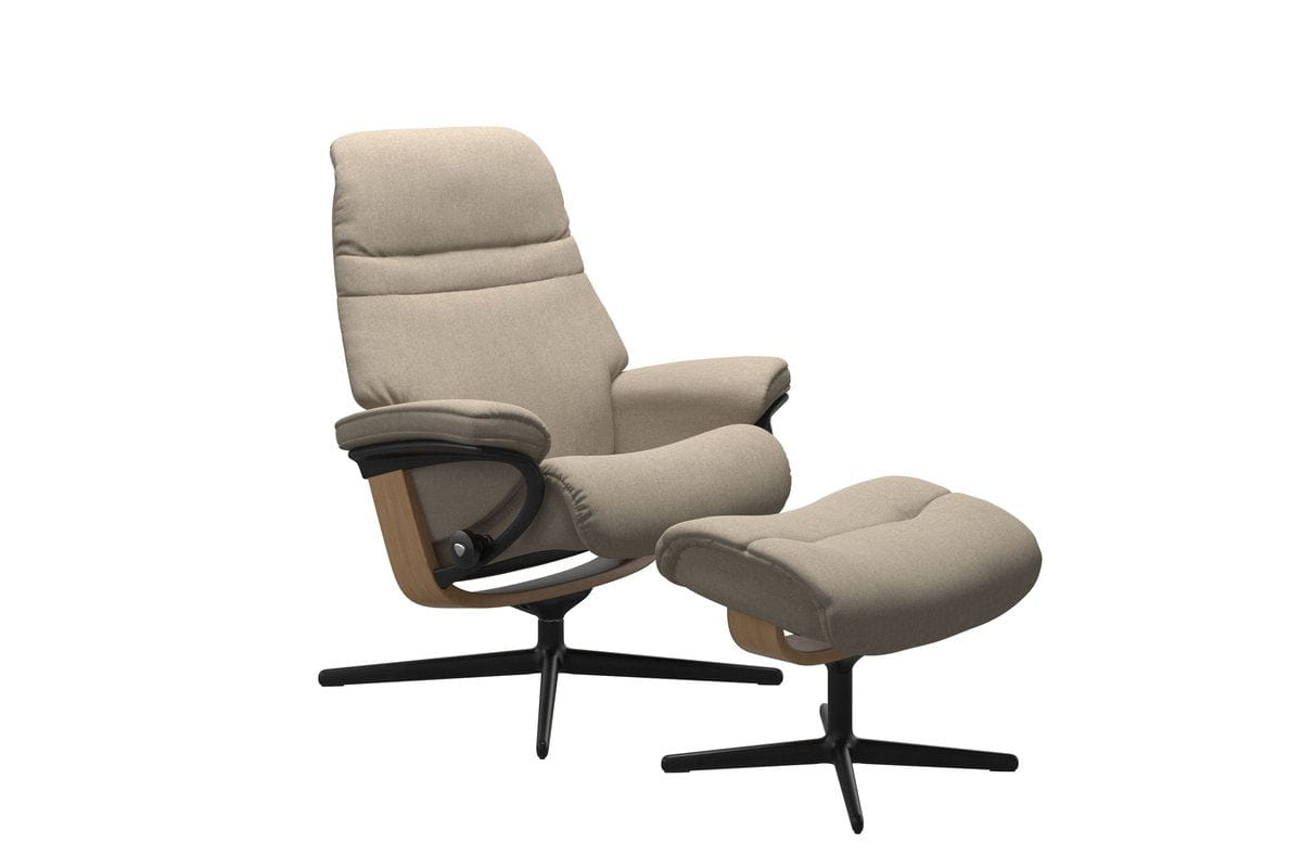 Stressless Sunrise Recliner Cross Base with Footstool | Leather | Beige
