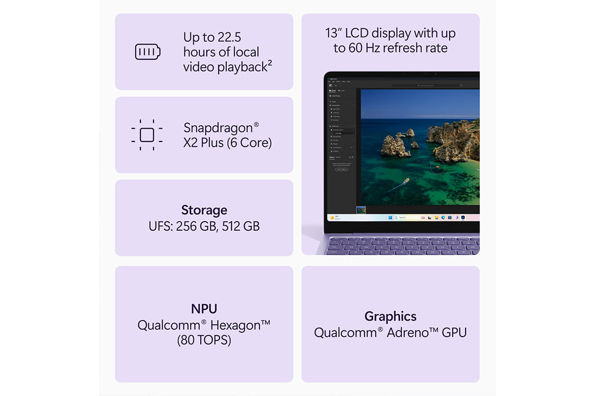 Microsoft Surface 13" Laptop Snapdragon X2 Plus (6 Core) | 16GB | 512GB | Qualcomm Adreno™ | Violet-12