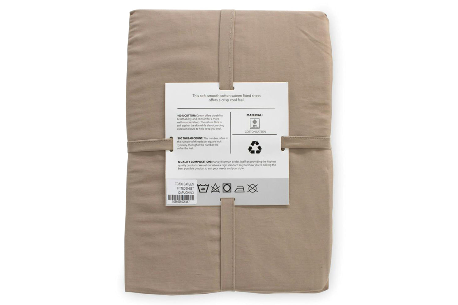 The Linen Room | 300TC Cotton Sateen Extra Deep Fitted Sheet | Cappuccino | Double-2