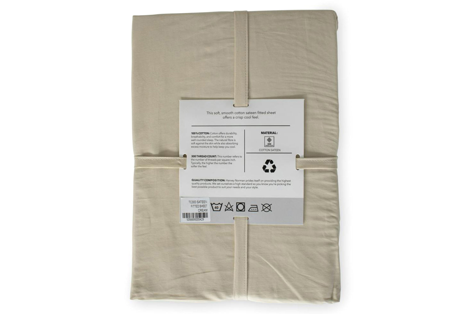 The Linen Room | 300TC Cotton Sateen Extra Deep Fitted Sheet | Cream | King-2