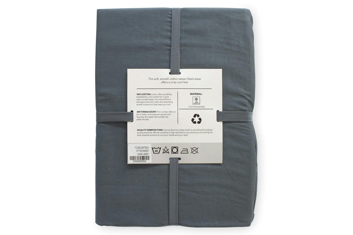 The Linen Room | 300TC Cotton Sateen Extra Deep Fitted Sheet | Dark Grey | Super King-2