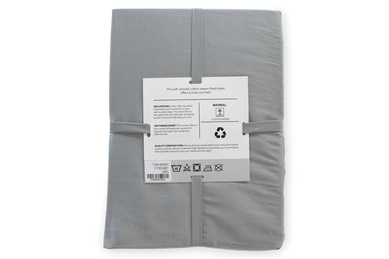 The Linen Room | 300TC Cotton Sateen Extra Deep Fitted Sheet | Grey | Double-2