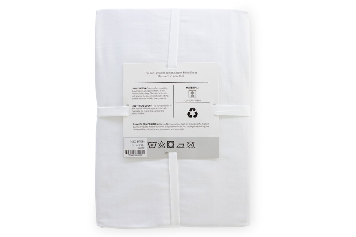 The Linen Room | 300TC Cotton Sateen Extra Deep Fitted Sheet | White | Small Double-2