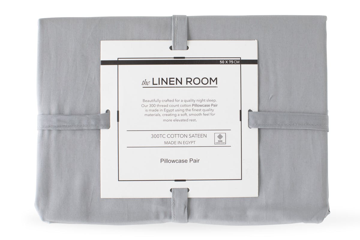 The Linen Room | 300TC Cotton Sateen Housewife Pillowcase Pair | Grey