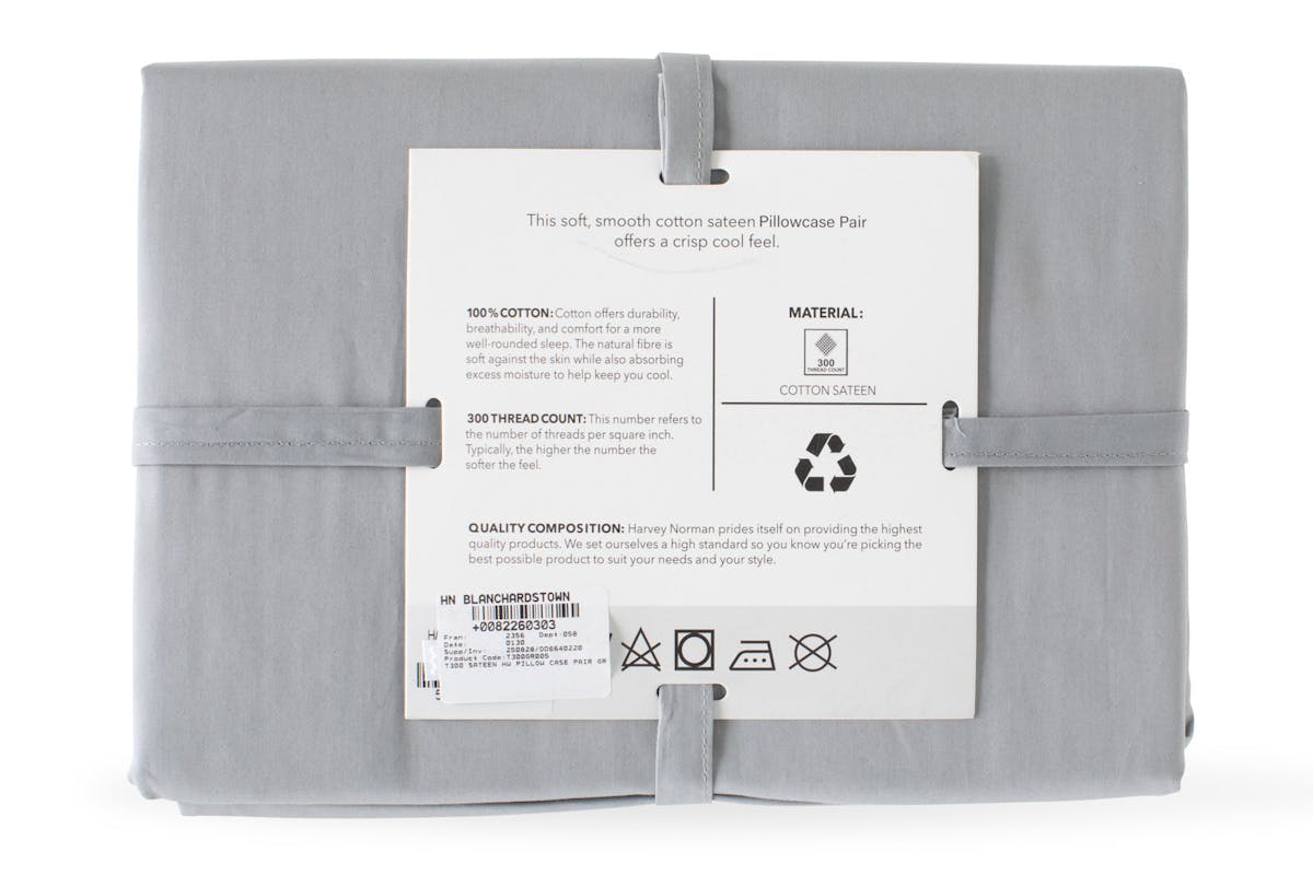 The Linen Room | 300TC Cotton Sateen Housewife Pillowcase Pair | Grey-2