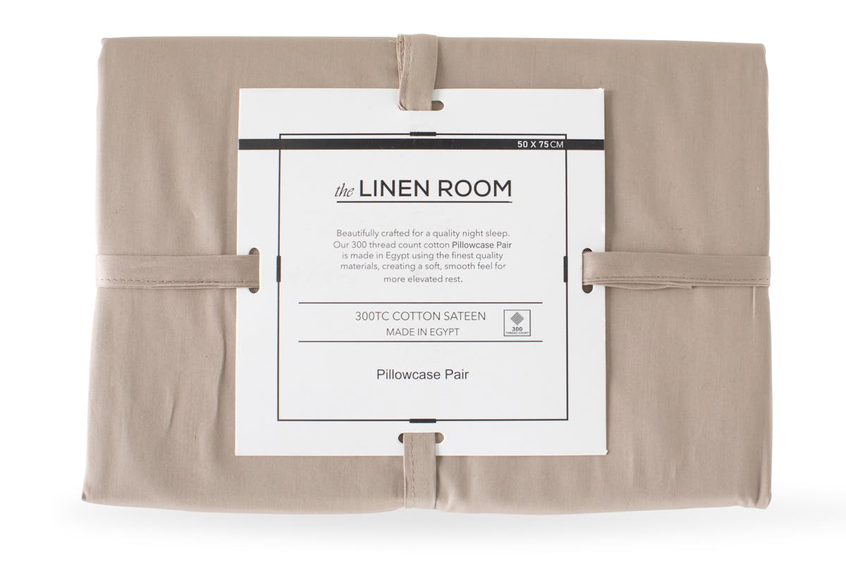 The Linen Room | 300TC Cotton Sateen Housewife Pillowcase Pair | Cappuccino