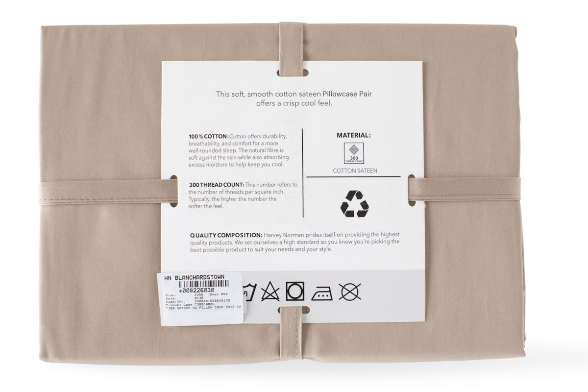 The Linen Room | 300TC Cotton Sateen Housewife Pillowcase Pair | Cappuccino-2