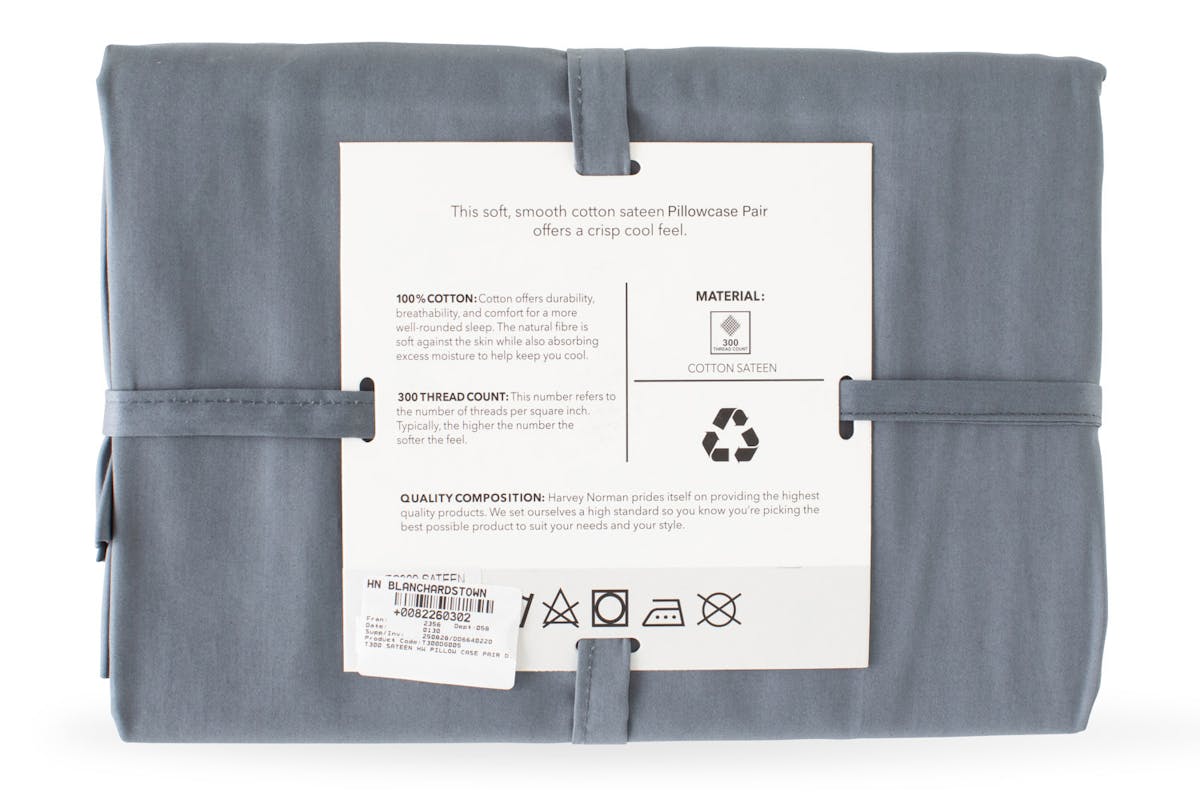 The Linen Room | 300TC Cotton Sateen Housewife Pillowcase Pair | Dark Grey-2