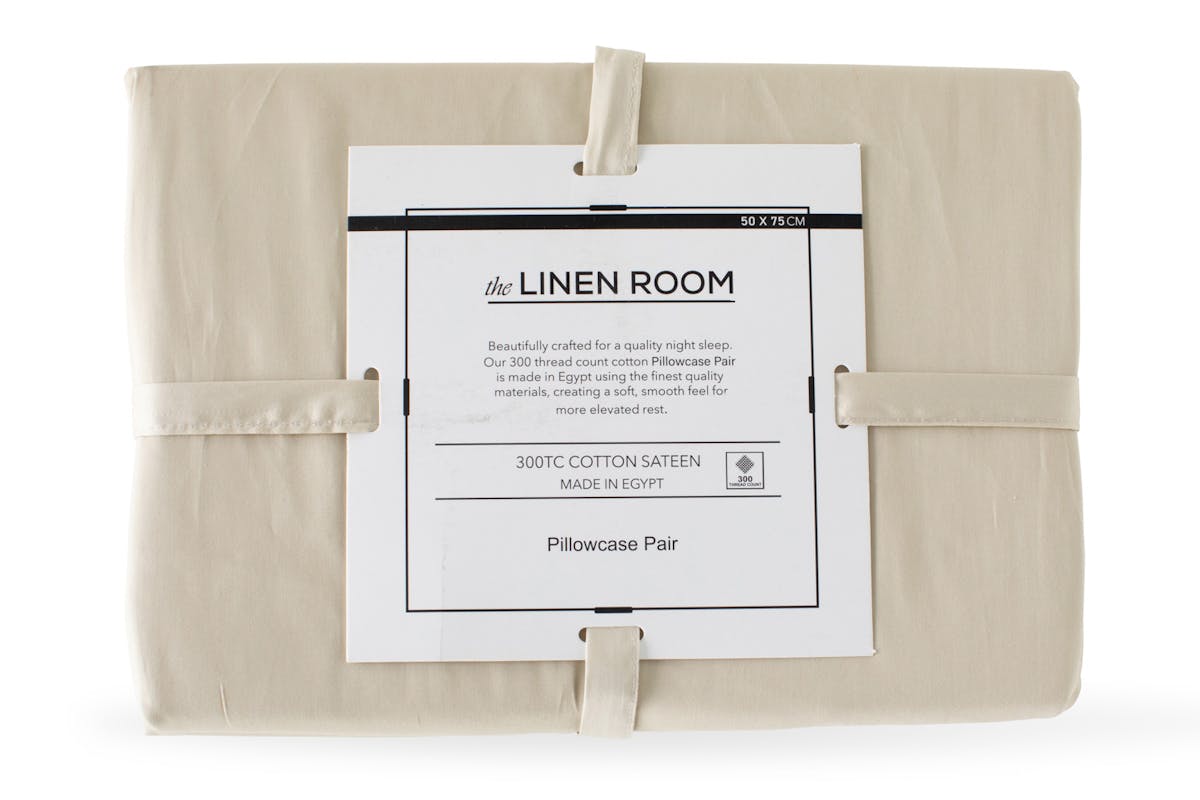 The Linen Room | 300TC Cotton Sateen Housewife Pillowcase Pair | Cream
