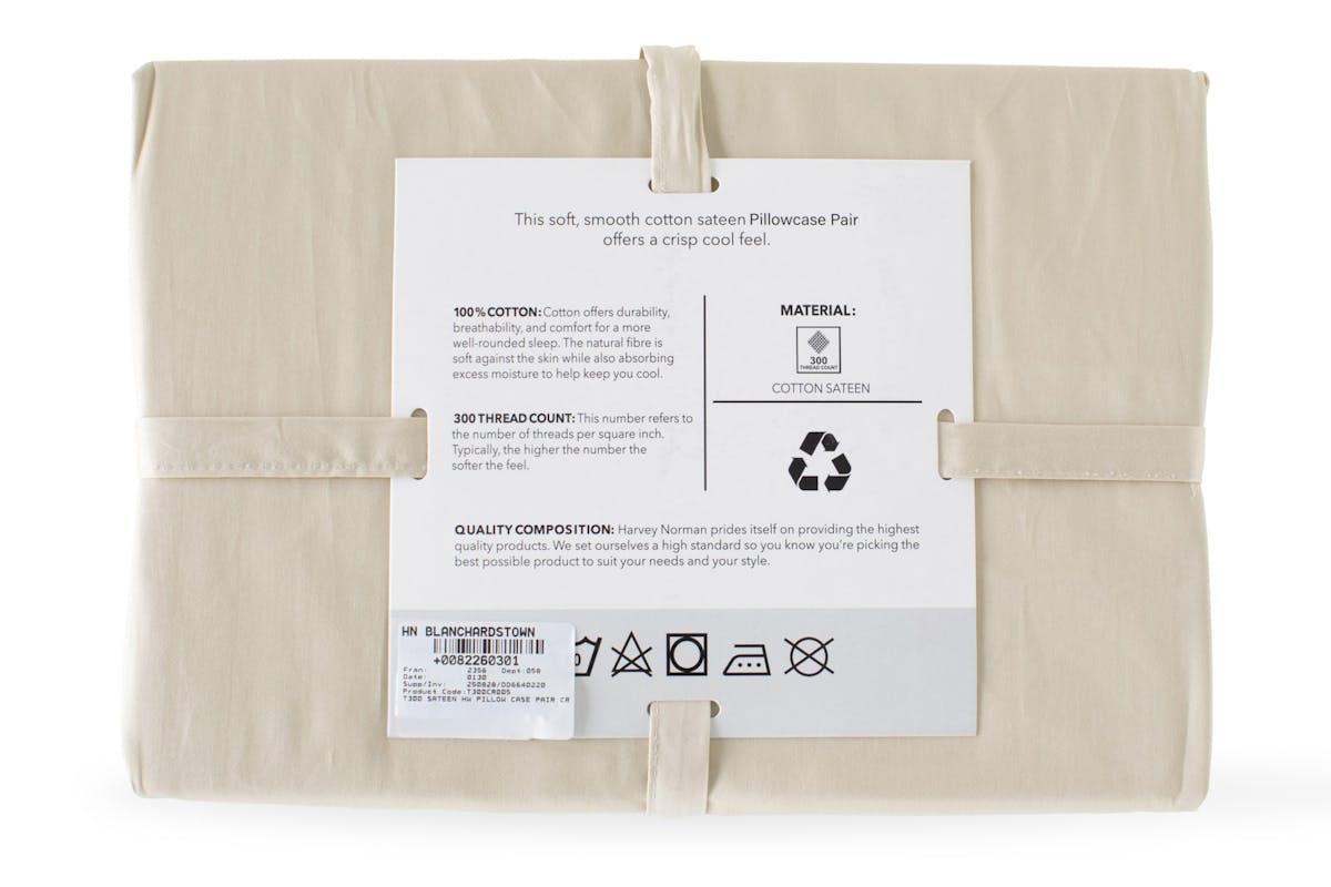 The Linen Room | 300TC Cotton Sateen Housewife Pillowcase Pair | Cream-2