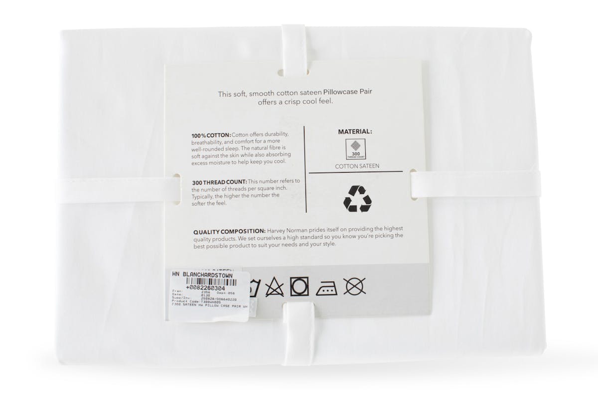 The Linen Room | 300TC Cotton Sateen Housewife Pillowcase Pair | White-2