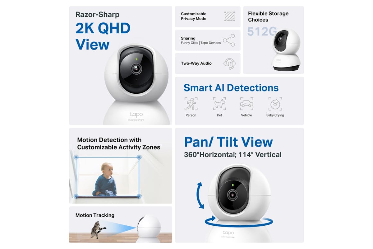 TP-Link Tapo Pan/Tilt AI Home Security Wi-Fi Camera | White/Black-2